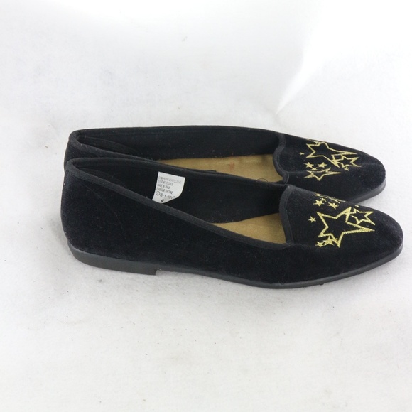 Tinsel Toes Black Velvet Gold Star Loafers Flats - Picture 6 of 8